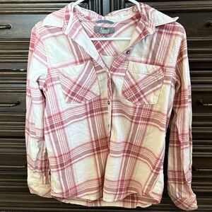 Pink and White Plaid Button-Up Shirt